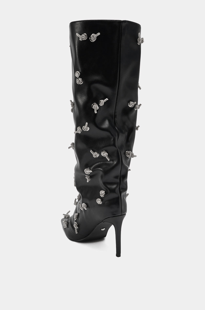 AZALEA WANG COLEMAN STILETTO SILVER HARDWARE BLACK PU BOOT – AKIRA