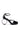 The AZALEA WANG CORABELLA BLACK NOVELTY HEEL SANDAL showcases a sculpted circular heel, ankle strap, and sleek faux leather upper, all set against a plain white background.