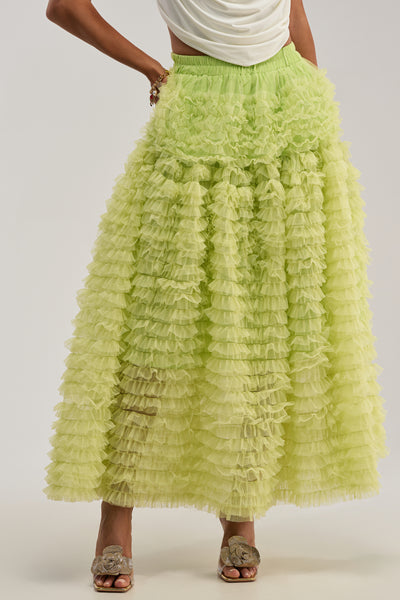 Mesh Maxi Skirt with Ruffle Hem, High Rise | AKIRA