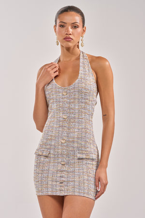 LOWKEY FIRE TWEED MINI DRESS IN LILAC – AKIRA