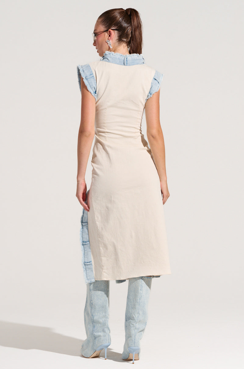 DIONNE DENIM TRIM MIDI DRESS AKIRA DIONNE DENIM TRIM MIDI DRESS AKIRA