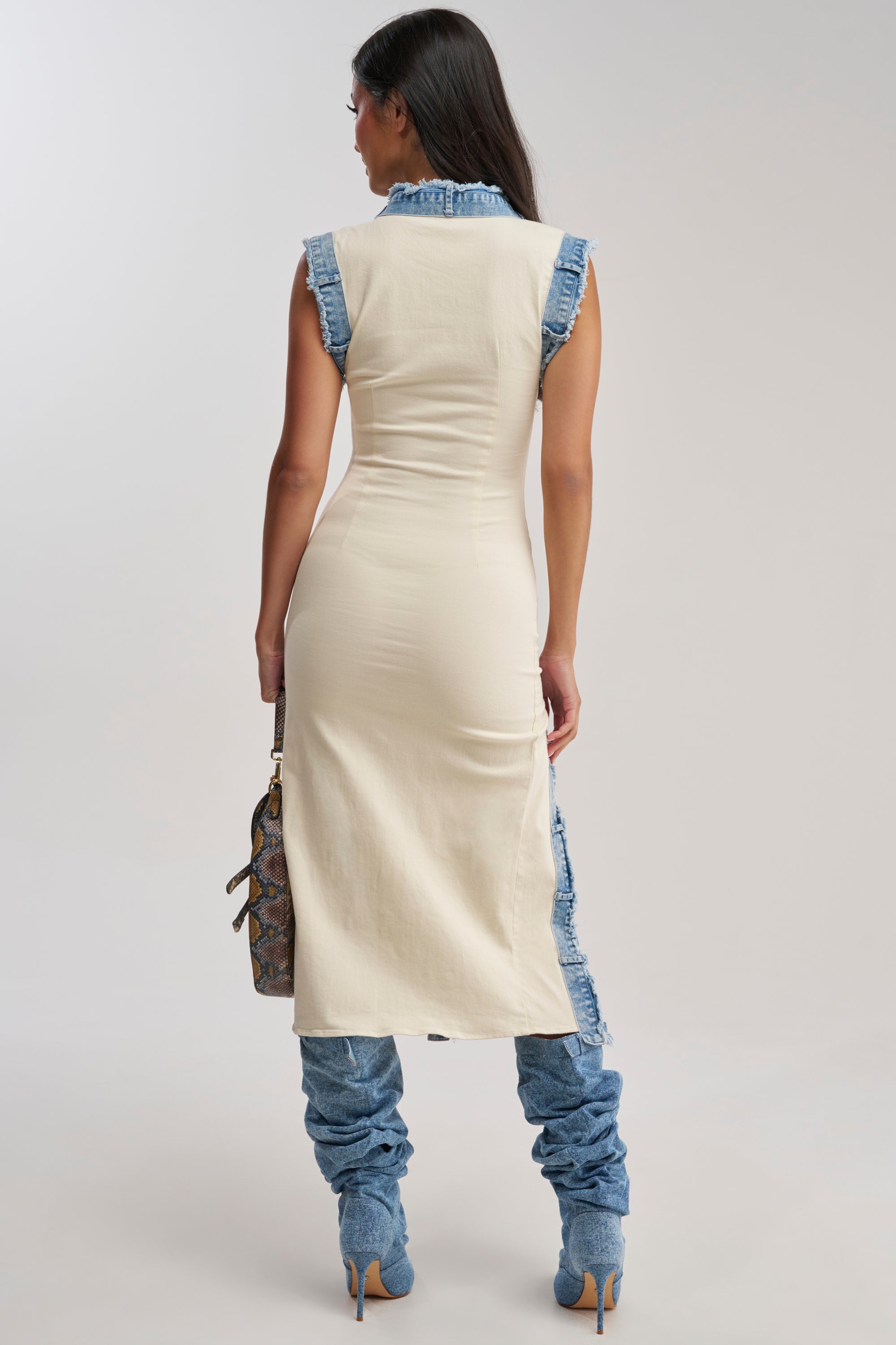 white and blue denim dress Sundown Denim Mini Dress
