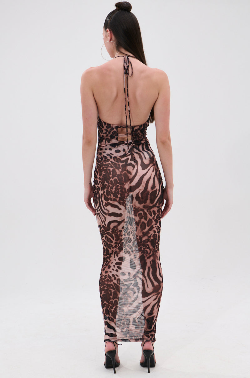 backless bridesmaid dresses uk Leopard Print Maxi Dress With Front Slits INES