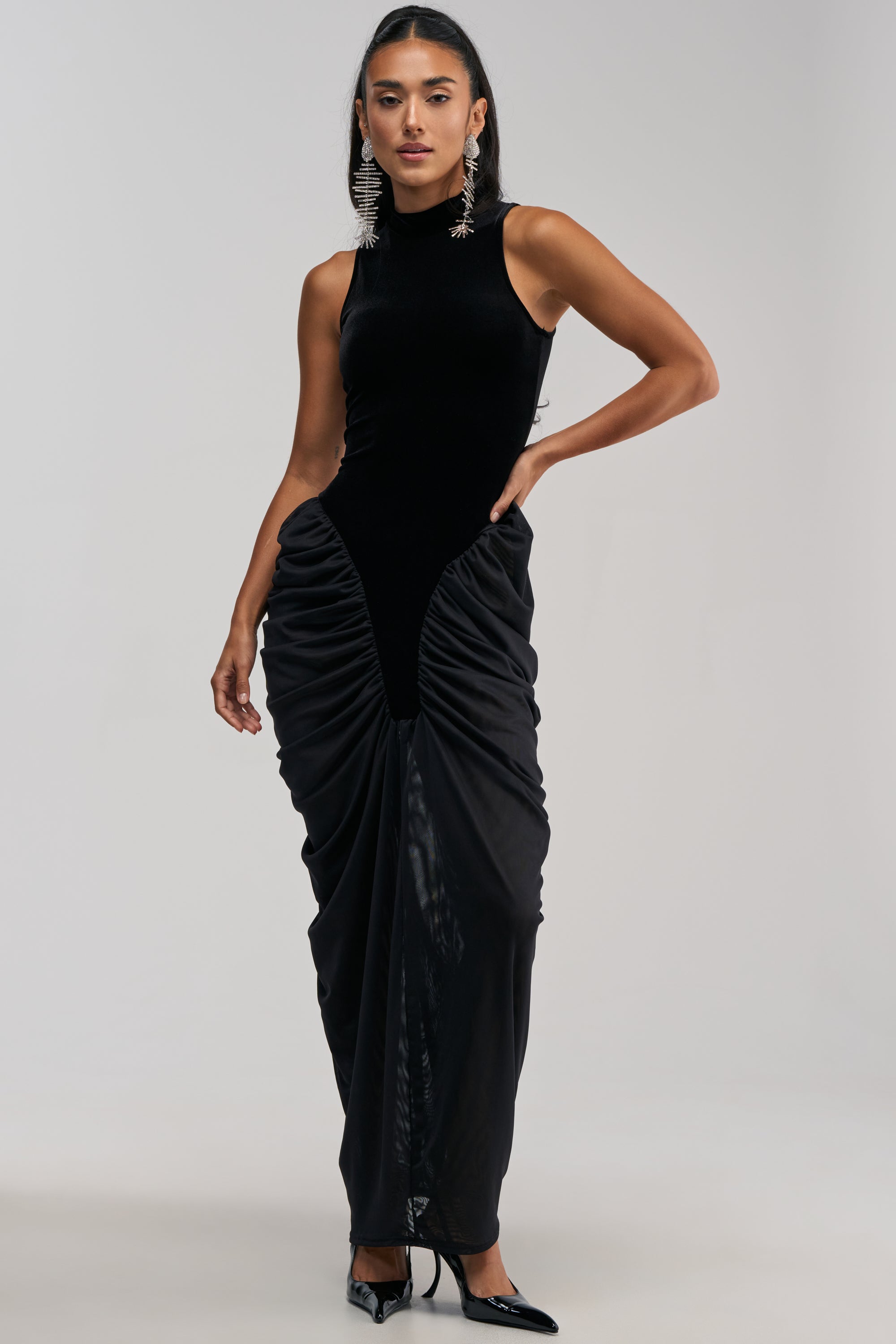 AKIRA Out For The Night Mock Neck Maxi Dress | Black