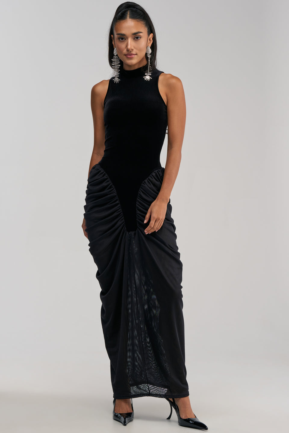 AKIRA Out For The Night Mock Neck Maxi Dress | Black