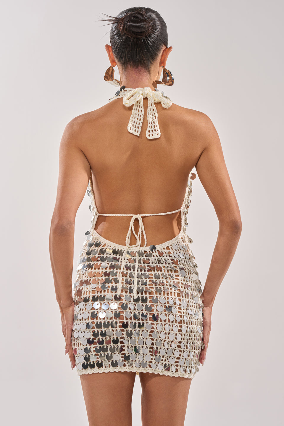 crochet mini dress white ARIEL SEQUIN CROCHET MINI DRESS IN WHITE – AKIRA