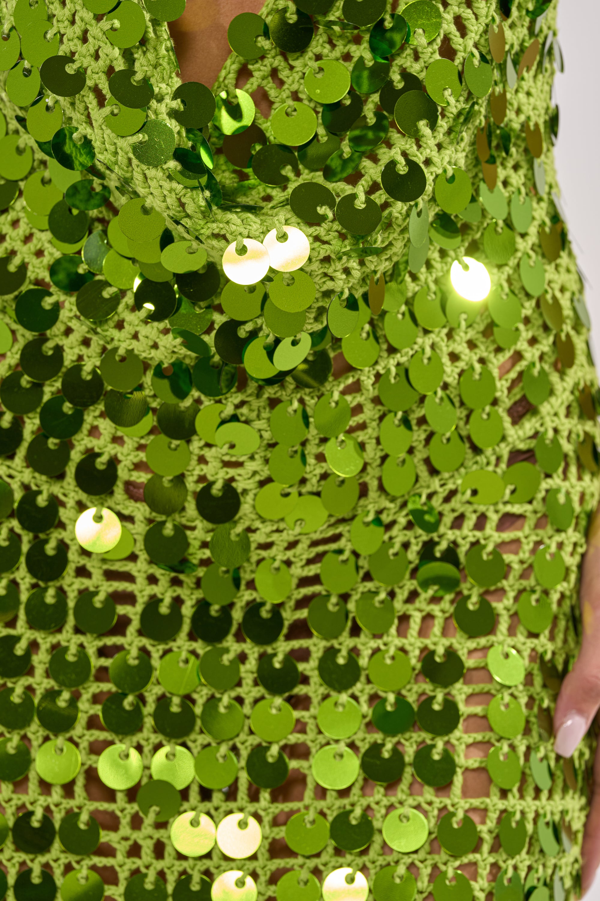 ARIEL SEQUIN CROCHET MINI DRESS IN GREEN AKIRA ARIEL SEQUIN CROCHET MINI DRESS IN GREEN AKIRA