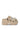 The AZALEA WANG DAVIES BEIGE EMBELLISHED FLAT, a platform clog adorned with rhinestones, faux pearls, and crystal-like ornaments, is shown in a side profile against a white background.