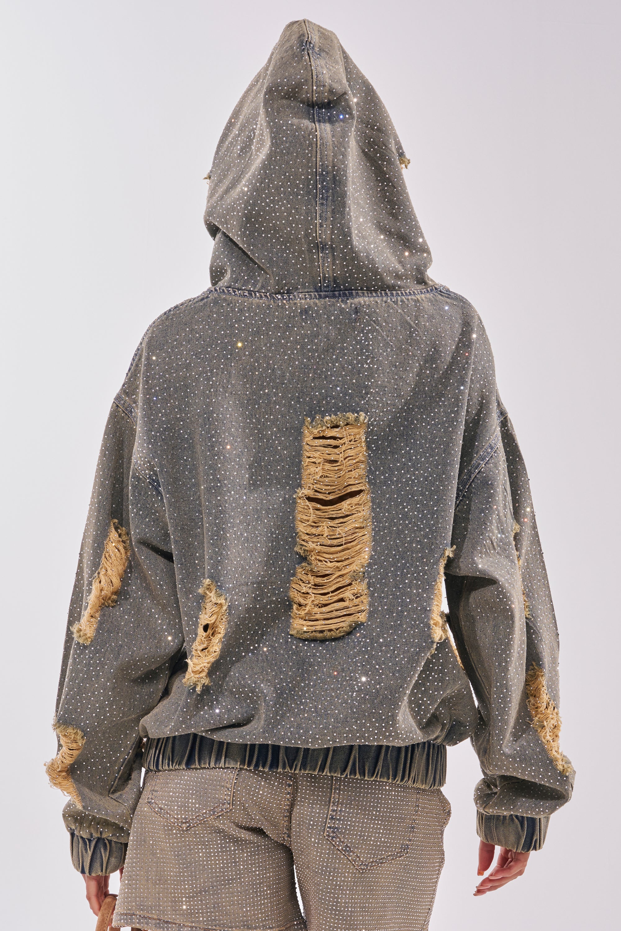 DEMI RHINESTONE DENIM HOODIE – AKIRA