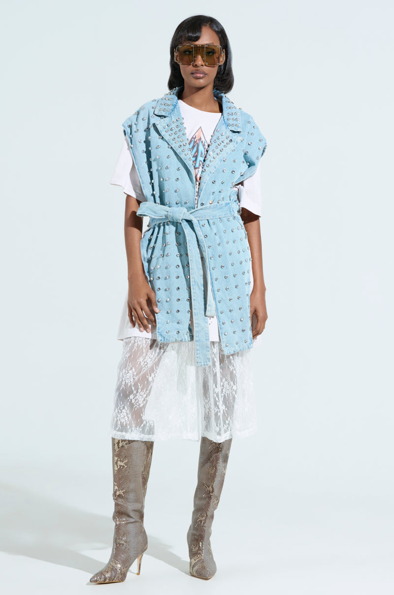 PRESLEY EMBELLISHED DENIM VEST – AKIRA
