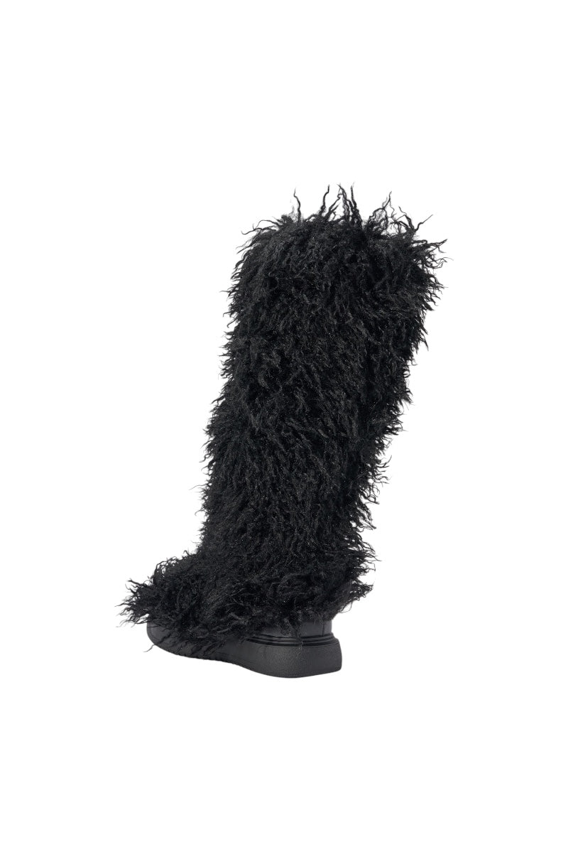 AZALEA WANG DENTON BLACK KNEE HIGH FLAT FUR BOOT – AKIRA