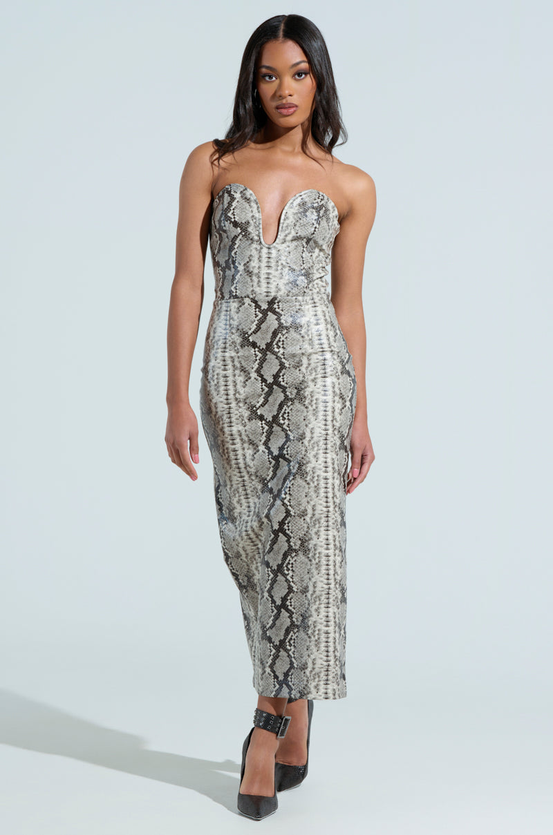 DROP IT LOW SNAKE MIDI DRESS – AKIRA