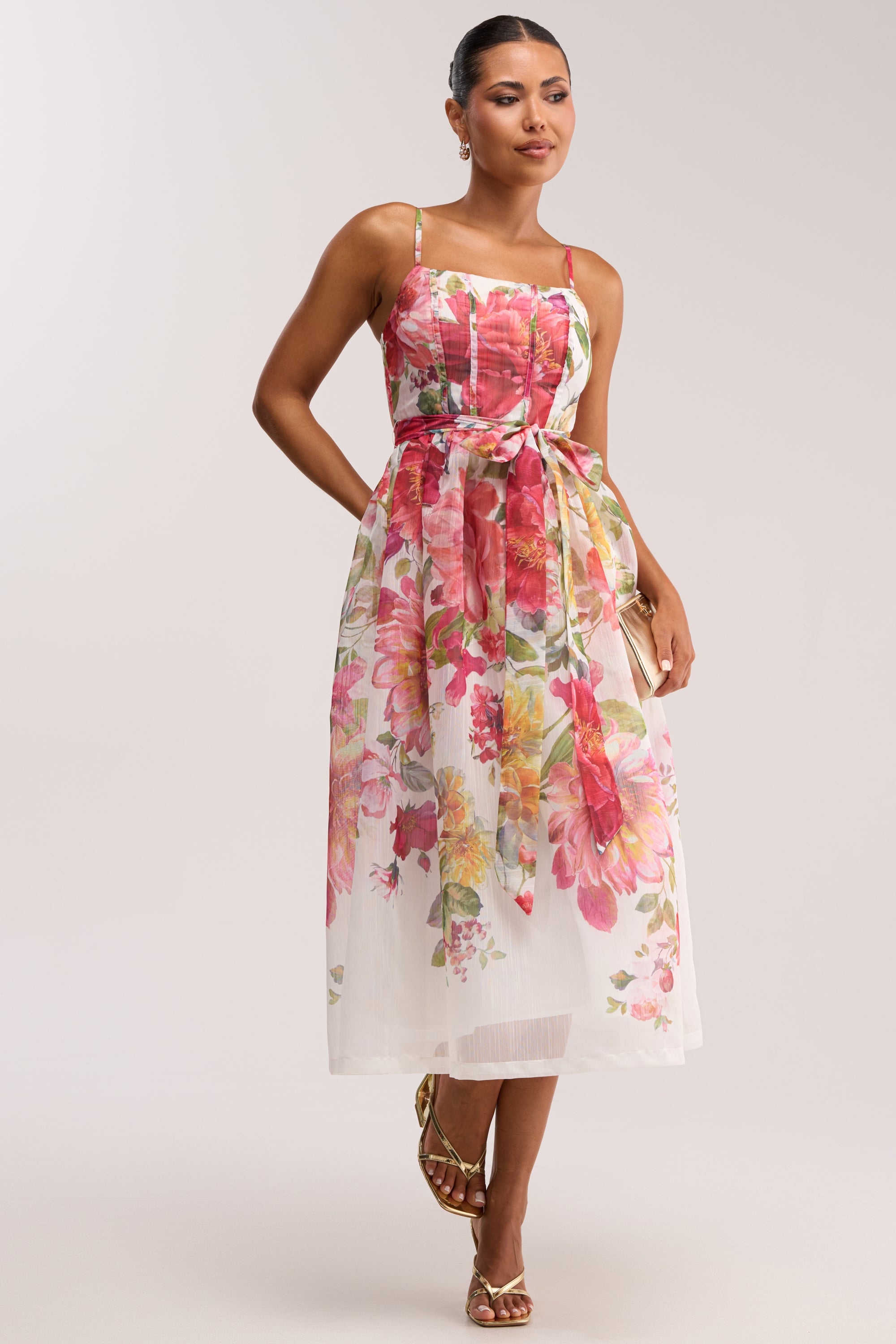 AKIRA Garden Party Floral Chiffon Midi Dress
