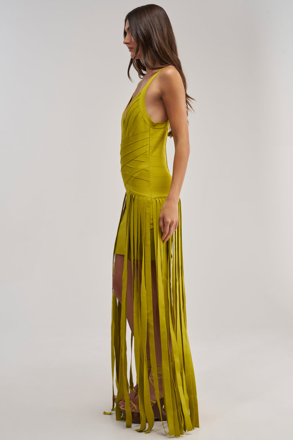 green fringe mini dress Green String Him Along Fringe Dress | XL | Asymmetrical Fringe Dress with Zipper Closure