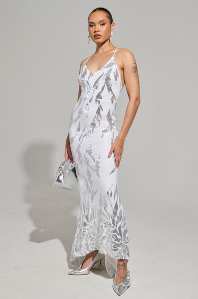 WINTER WHITES SEQUIN MAXI DRESS – AKIRA