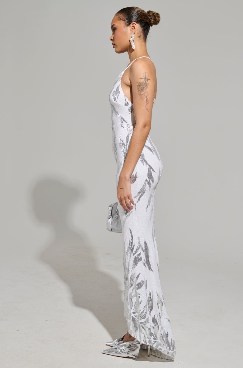 WINTER WHITES SEQUIN MAXI DRESS – AKIRA