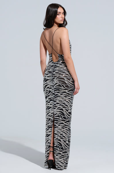 MEET ME AT MIDNIGHT SEQUIN AND MESH MAXI DRESS – AKIRA