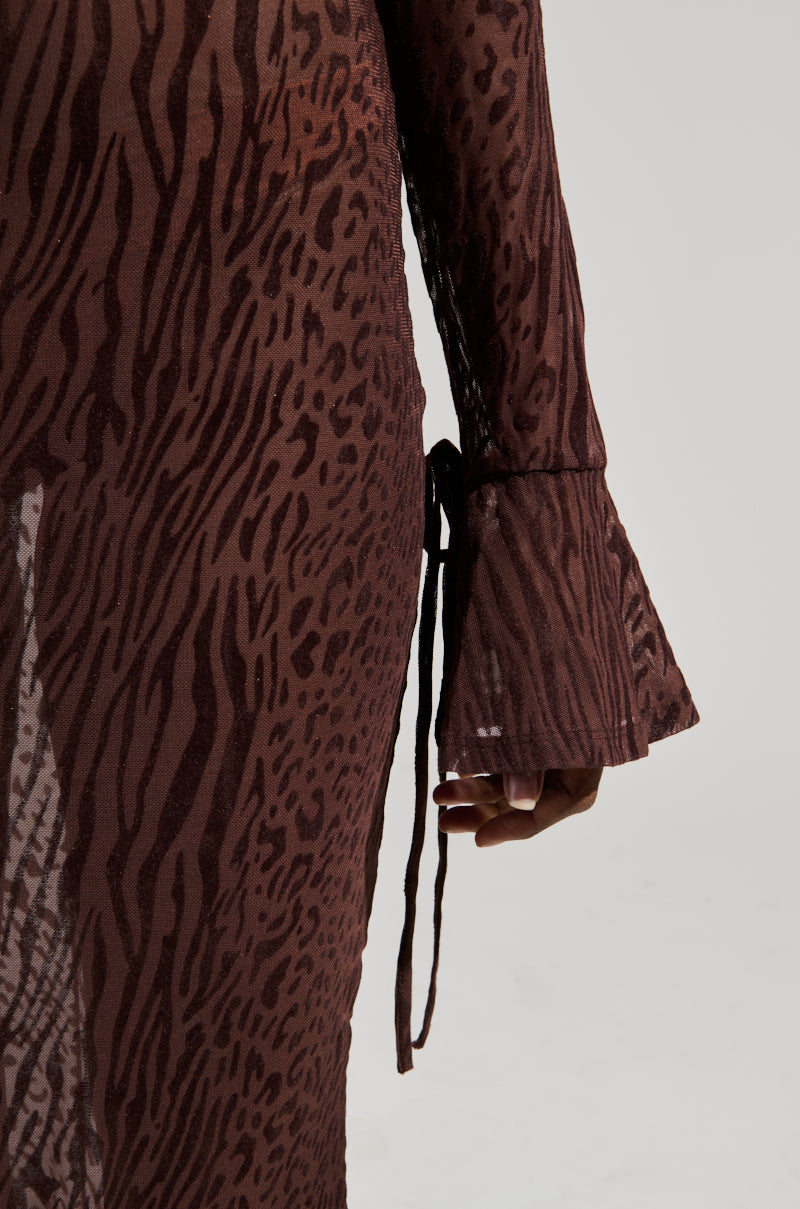 my good side leopard mesh maxi dress in burgundy MY GOOD SIDE LEOPARD MESH MAXI DRESS IN BROWN – AKIRA