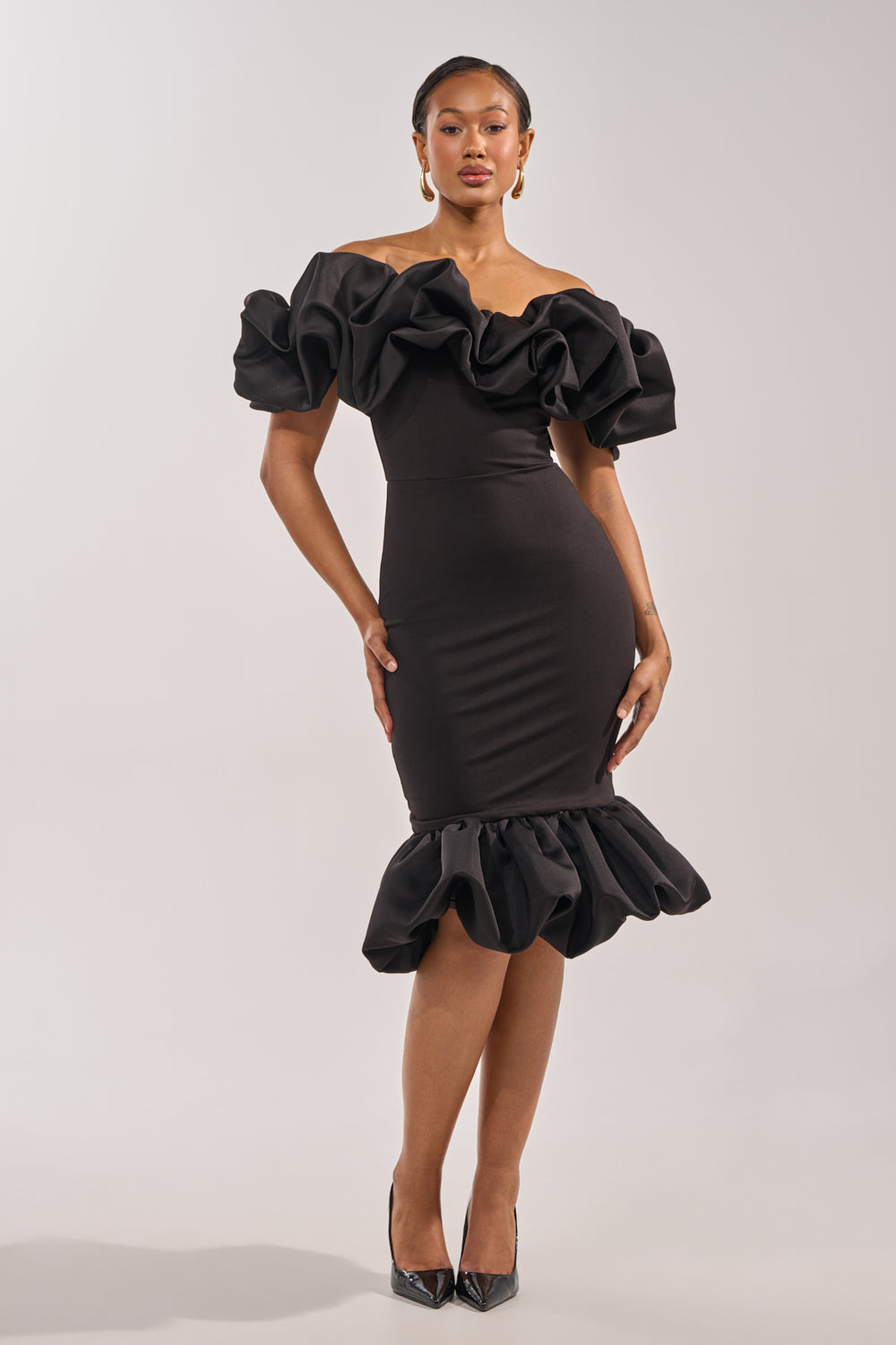 knee length dresses for ladies Dramatic Flare Mesh Midi Dress main image 0