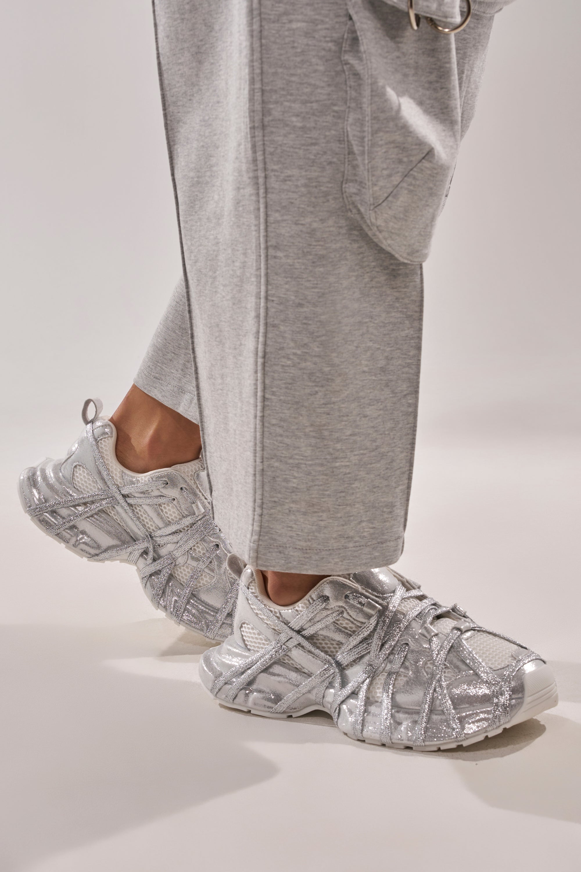 Akira Azalea Wang Eady Silver Embellished Block Sneaker Shoes