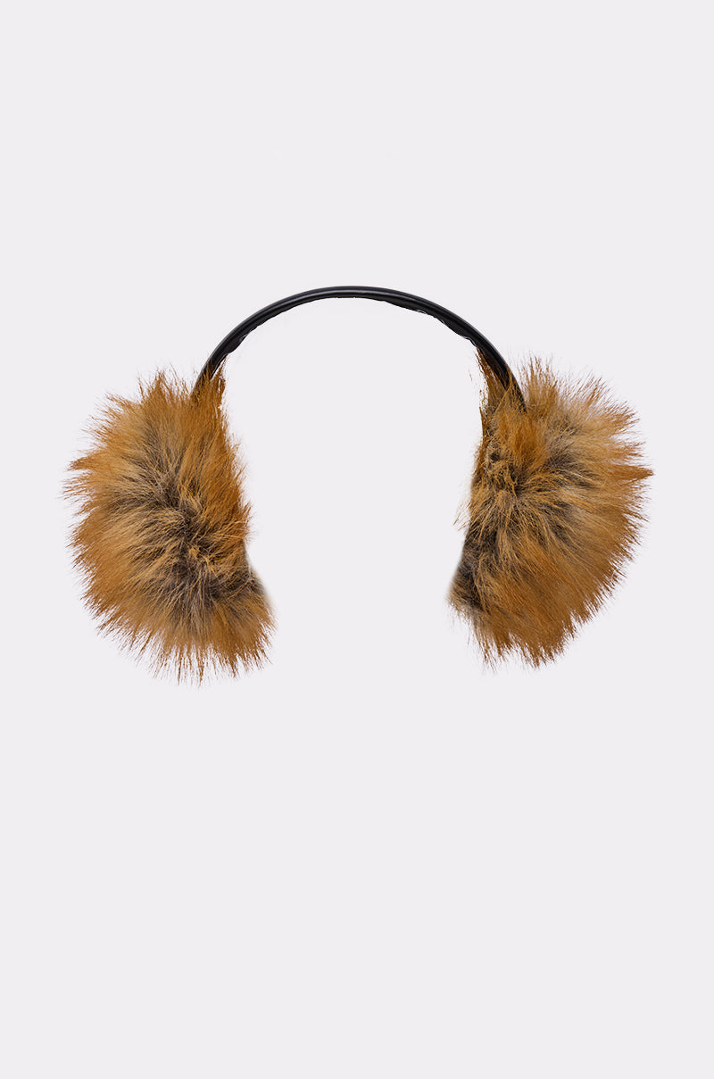 The REALLY LIKE THAT FAUX FUR EARMUFFS feature a black headband and large, fluffy brown covers—stylish cold weather accessories—shown against a light gray background. 3