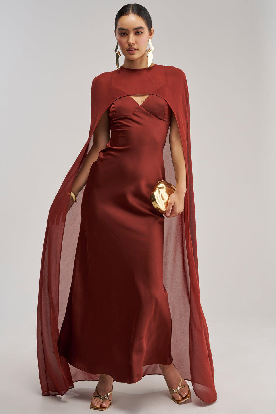 AFTER DARK SATIN CAPE MAXI DRESS – AKIRA