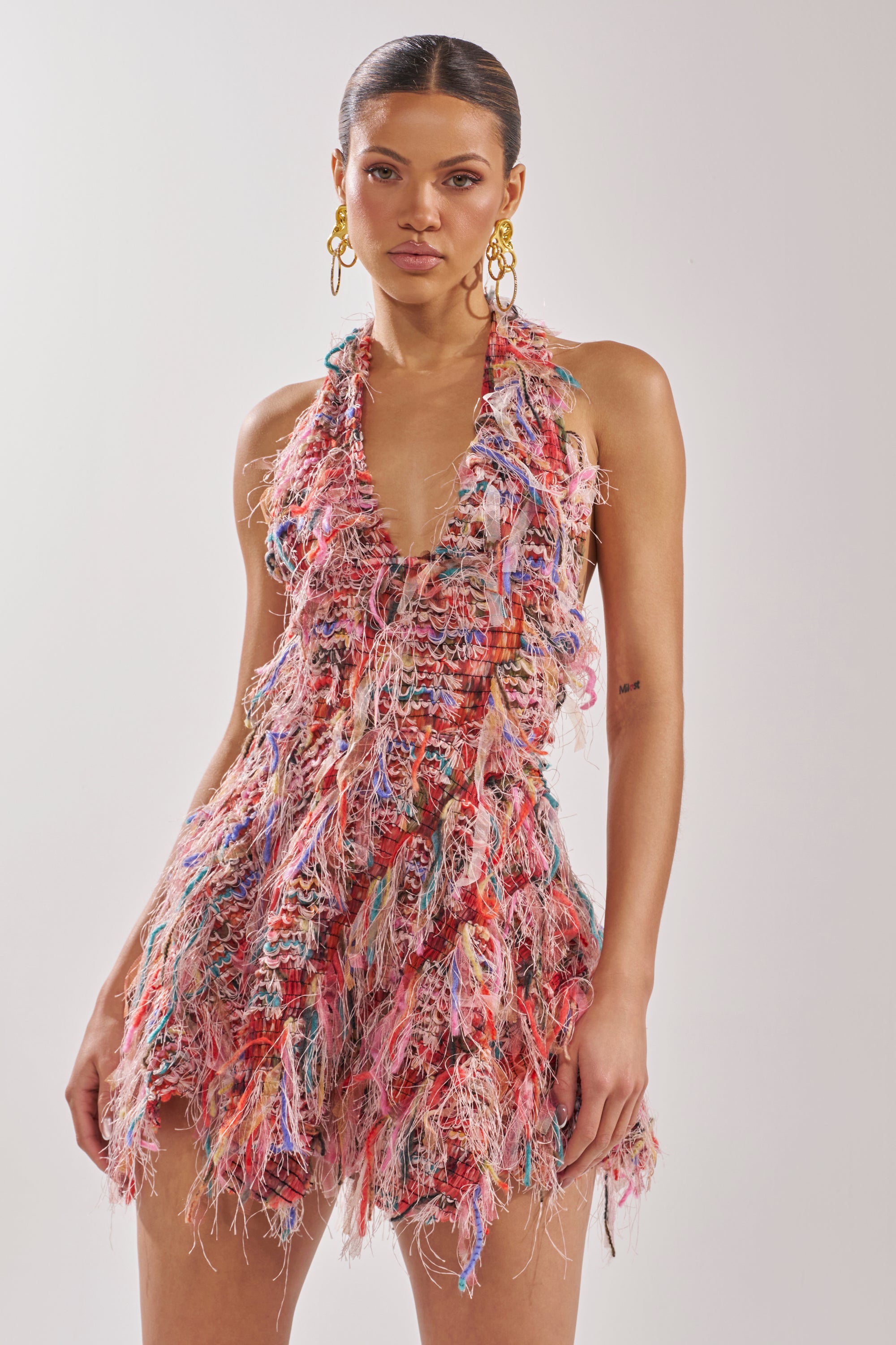 knee length dresses for ladies ROMY FRINGE MESH MINI DRESS IN PINK – AKIRA