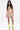 A woman confidently poses in a FLOUNCE CORSET MINI DRESS featuring a colorful abstract pattern and lace-up detail. She pairs it with bright yellow open-toed high-heeled boots and styles her long wavy hair in high pigtails, posing against a plain white background.