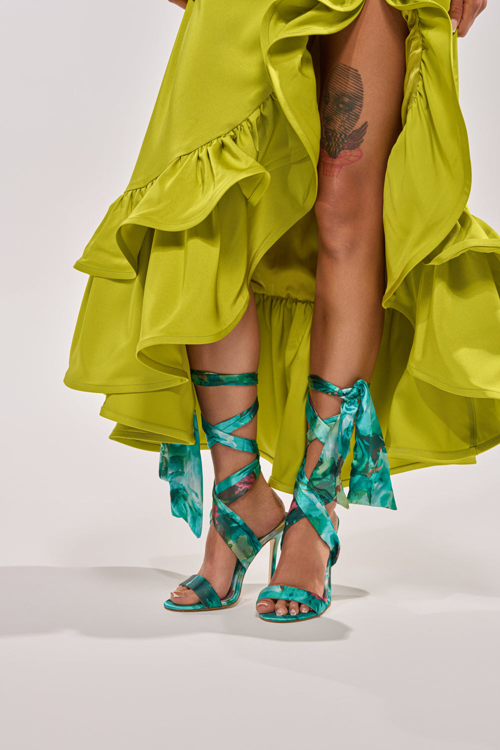 AKIRA Azalea Wang Elzon Satin Strappy Sandal | Green | Size 8 AKIRA Azalea Wang Elzon Satin Strappy Sandal | Green | Size 8