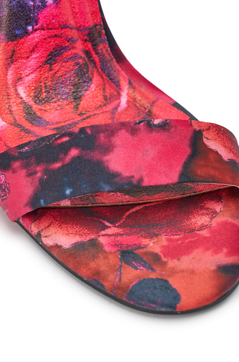 AZALEA WANG ELZON RED SATIN STILETTO FLORAL PRINT SANDAL – AKIRA