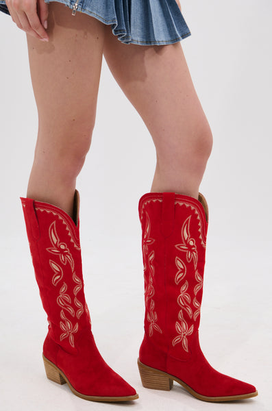 ENORA RED KNEE HIGH COWBOY BOOT – AKIRA