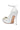 The AZALEA WANG ESMARIA WHITE METAL EMBELLISHED PUMP has a pointed toe, ankle strap, metallic gold front accent, chic stiletto heel, glossy patent finish, and a tan sole with circular detail for added elegance.