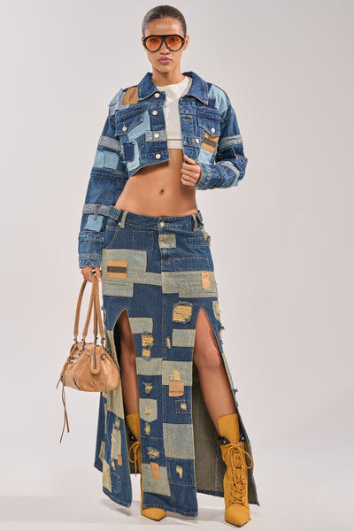 PATCH ME UP DENIM MAXI SKIRT – AKIRA
