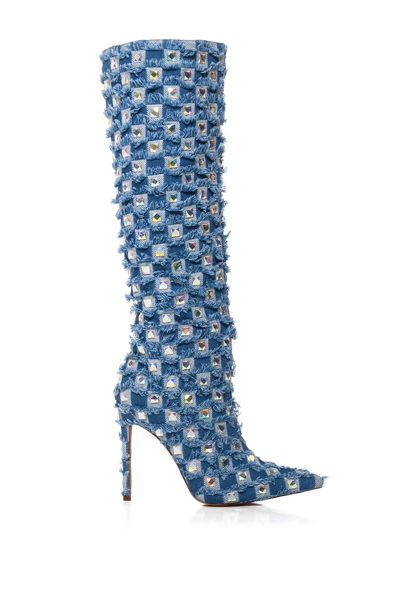 AZALEA WANG EVE DENIM KNEE HIGH EMBELLISHED BOOT - Main Image
