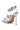 The AZALEA WANG Everly Blinged Out Chunky Sandal in Silver features a clear strap embellished with large, round rhinestone gems. Made from vegan patent leather, it has a sleek metallic heel and a sole with a light tan color. The angle captures the shoe elegantly from the back and side.