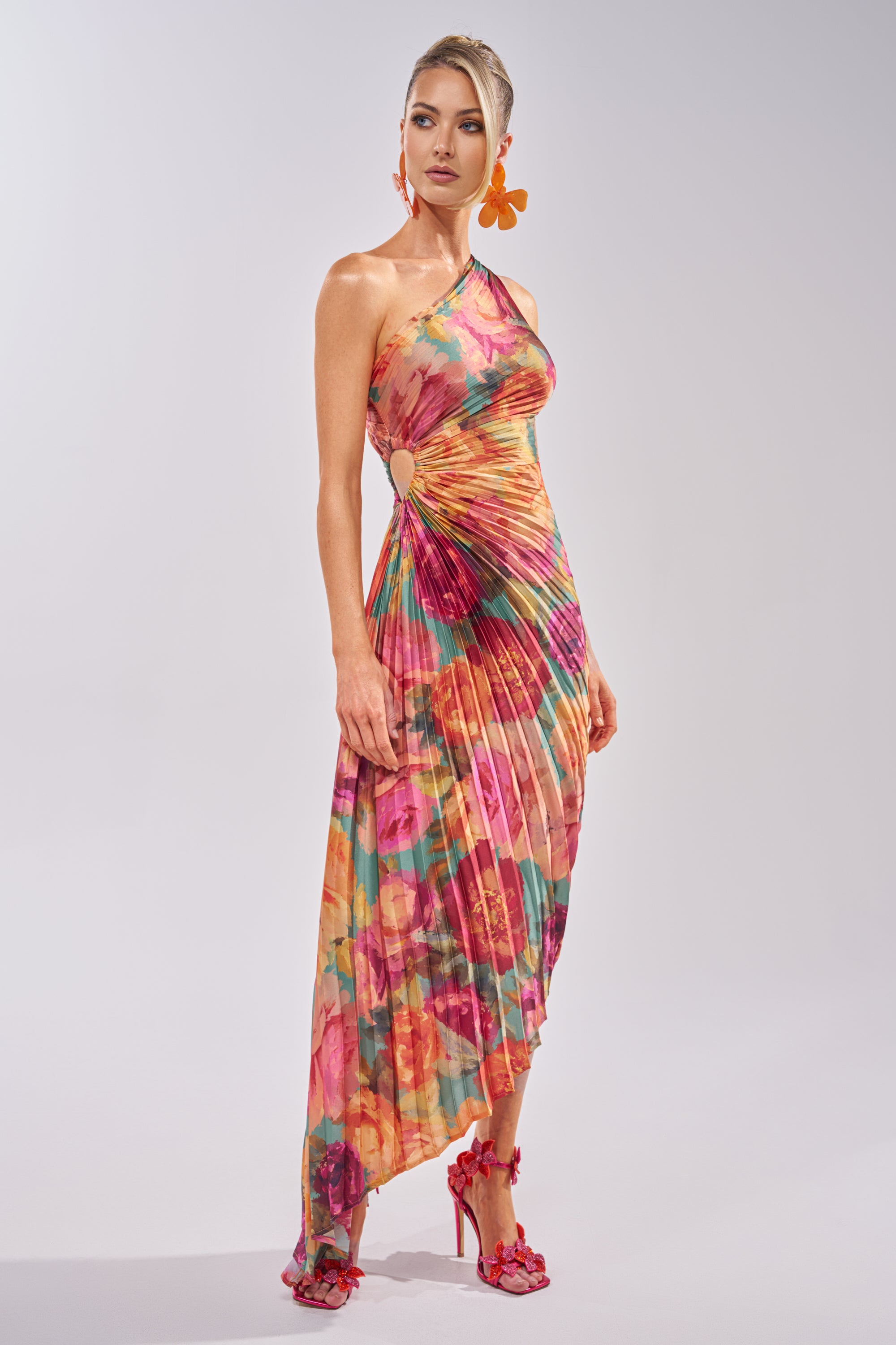 open lace back dress GARDEN FLORAL PLEATED MIDI DRESS – AKIRA