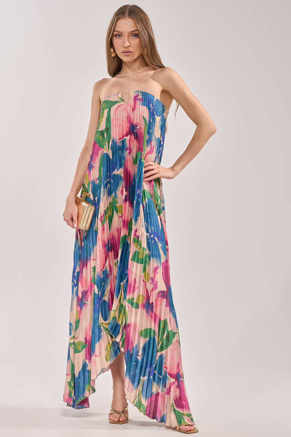 AKIRA Cocktail Hour Floral Strapless Maxi Dress