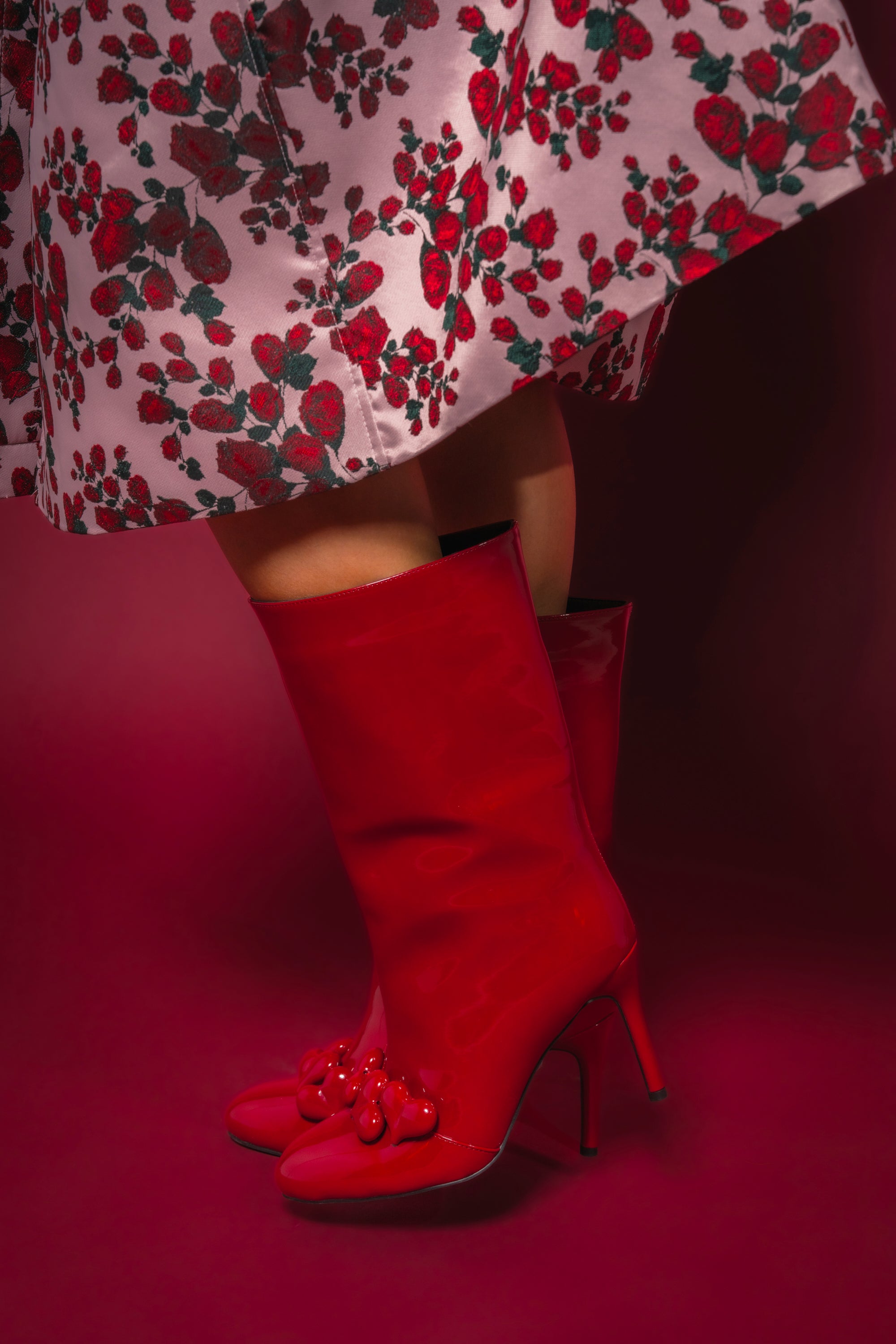 AZALEA WANG FEDELE RED PATENT HEART EMBELLISHED BOOTIE – AKIRA