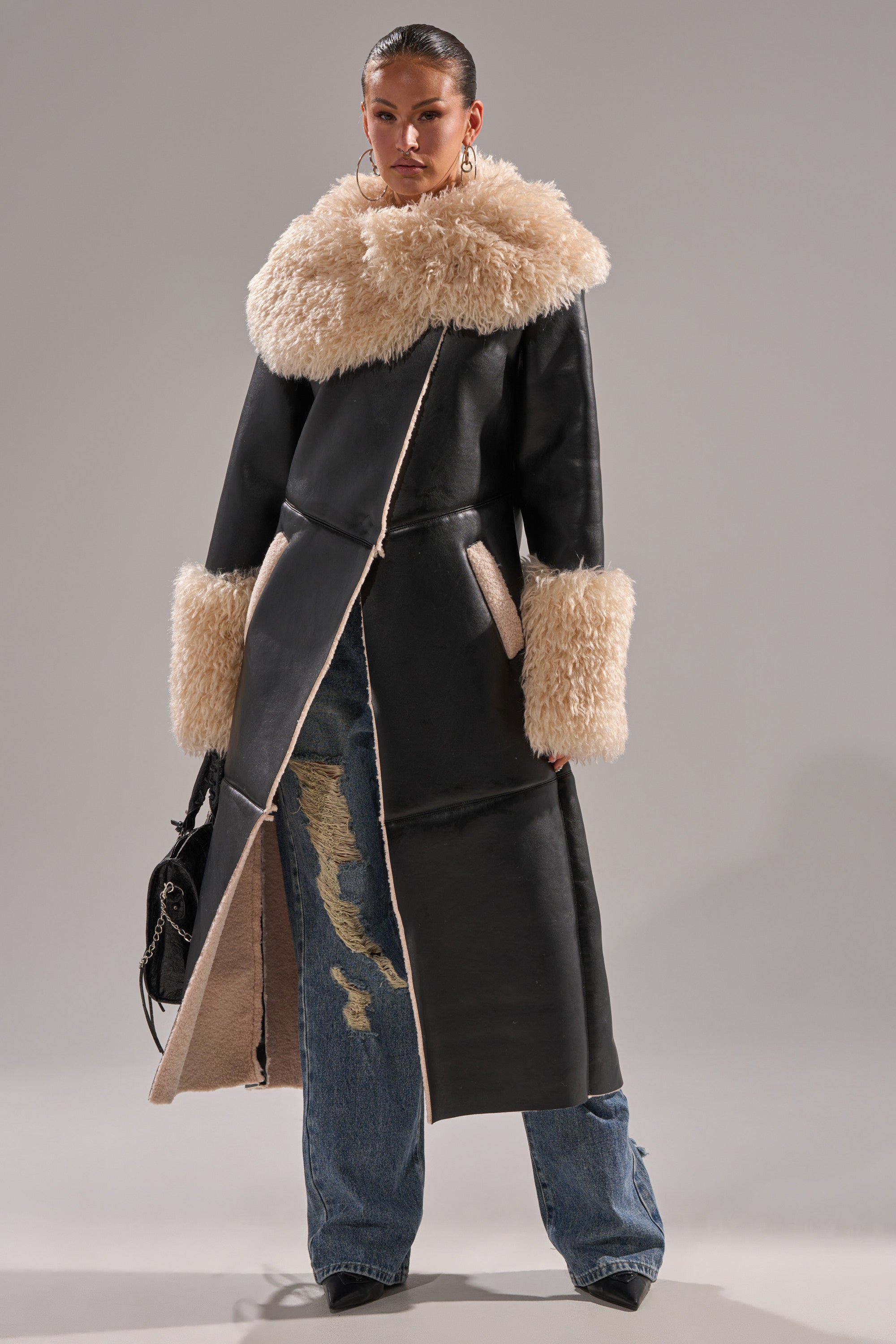 SHE GOT IT FLUFFY PU TRENCH WITH BONDED SHERPA – AKIRA