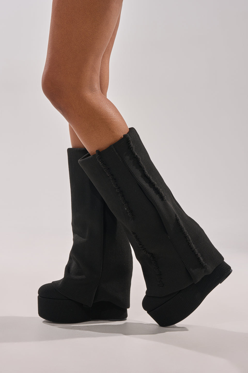 AKIRA Azalea Wang Frankeye Wedge Boot | Black