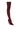 The AZALEA WANG FREJYA Burgundy Leopard Lace Thigh High Boot features a pointed toe, over-the-knee fit, subtle leopard texture in dark red, and a sleek stiletto heel.