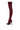 The AZALEA WANG FREJYA BURGUNDY LEOPARD LACE THIGH HIGH BOOT is a single high-heeled boot in deep red with a pointed toe, leopard-patterned lace fabric, a slender stiletto heel, and a convenient side zipper.