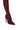 A close-up of a woman’s leg wearing the AZALEA WANG FREJYA Burgundy Leopard Lace Thigh High Boot, featuring a pointed toe and stiletto heel, set against a white background.