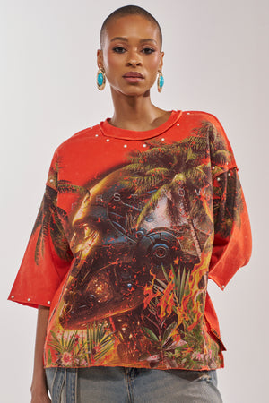 FIRST ROW LOST PARADISE RHINESTONE FRENCH TERRY TEE – AKIRA