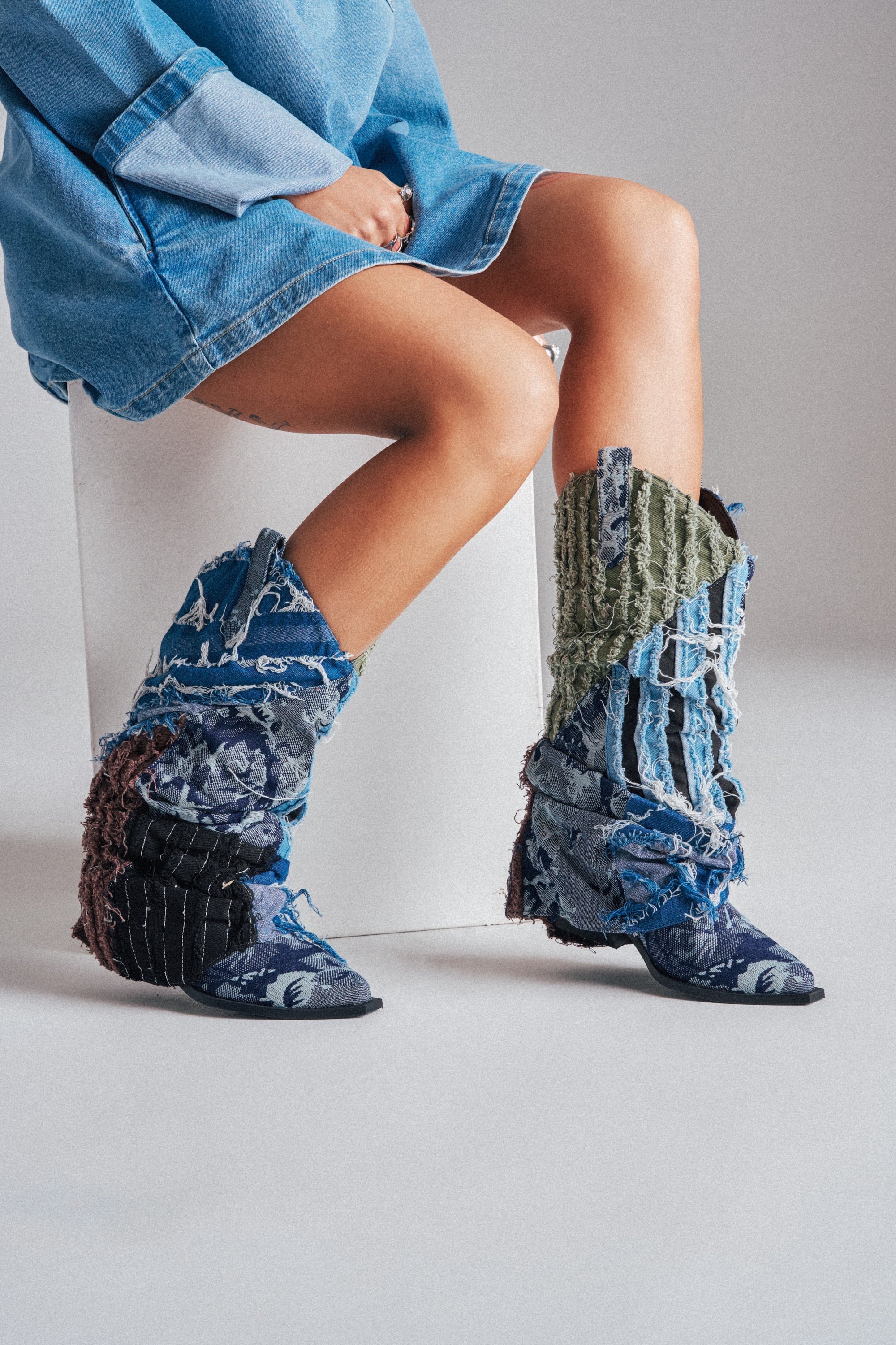 AZALEA WANG GABRYLE MULTI MATERIAL WESTERN BOOTIE – AKIRA