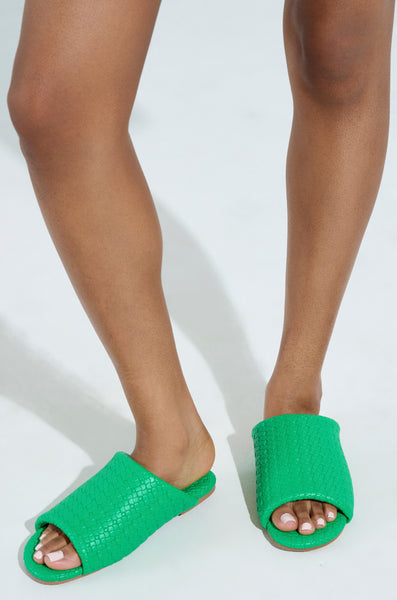 AKIRA GAIA GREEN BRAIDED FLAT SLIP ON SANDAL