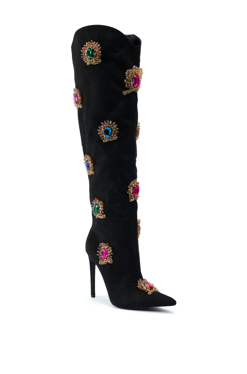 AZALEA WANG GARMINA SUEDE EMBELLISHED BOOT IN BLACK – AKIRA