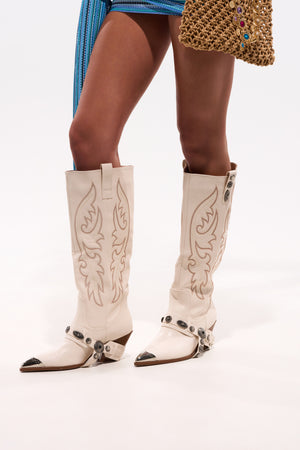 メキシコ製 本革 ウエスタンブーツ 白 38 レザーソール Y2K ボヘミアン SWEETHEART LEATHER BOOTIE – Dingo1969