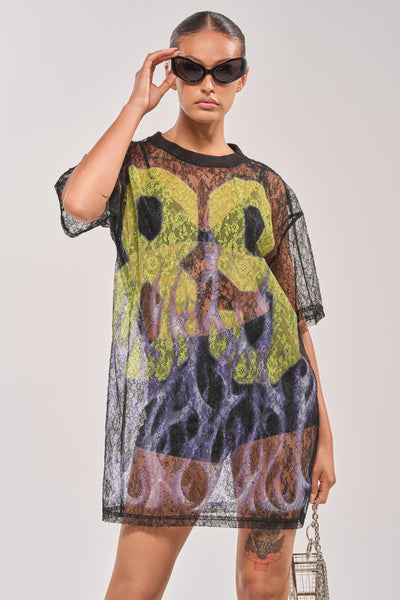 AKIRA All The Rage Lace Jersey Mini Dress | Black