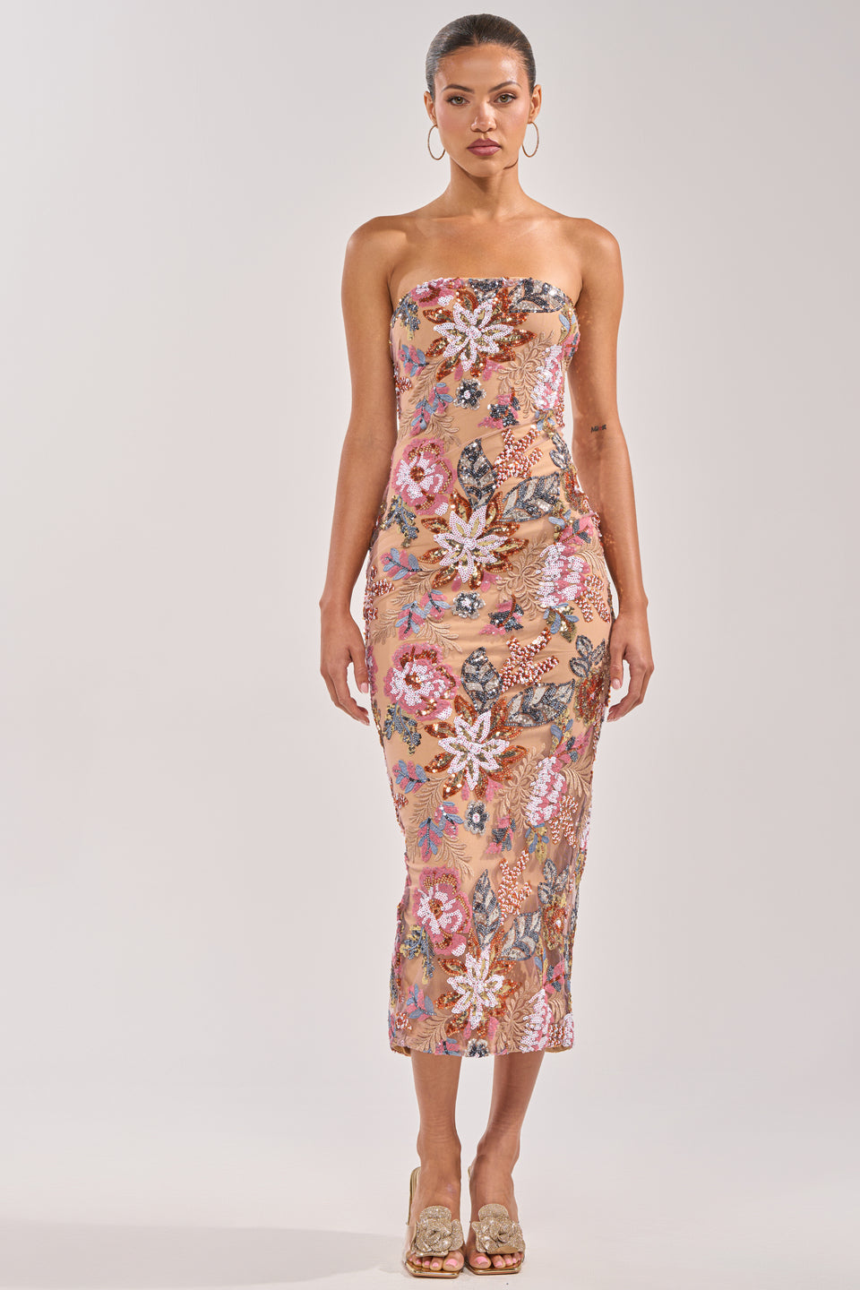 AKIRA Show Me Love Embellished Midi Dress | Brown